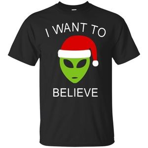 Christmas alien I want to believe t-shirt